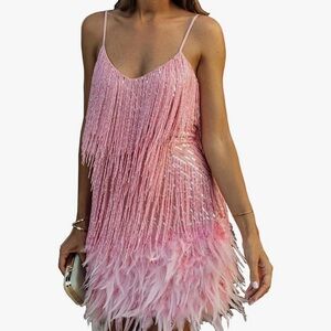 Amazon Pink Fringe Mini Dress